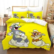 v575 Bed Sheets Anime Mouse Jerry Cartoon Cat Tom Bedding Set,Duvet Cover Bed Set Quilt Cover Pillowcase,King Queen Twin Size Boys Girls Adults 3-Piec