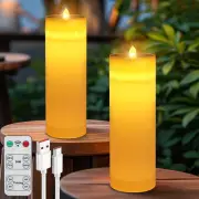 Solar Flameless Candle LED Pillar: 2 Pack 4" * 12" LED Large Candle with Remo...