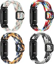 LHXYUO 4 Pack Adjustable Elastic Braided Sport Bands Compatible with Fitbit Inspire 3/Inspire 2/Inspire/Inspire HR/Ace 2/Ace 3, Soft Loop Stretchy Straps Replacement Wristbands for Women Men
