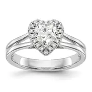 0.25ct. CZ Solid Real 14K White Gold Heart Halo Split Shank Engagement Ring