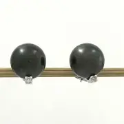 Charming Black Tahitian Pearl Diamond Stud Earrings – 14k White Gold