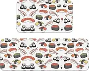 Sushi Print Kitchen Floor Mat 2 Sets Non-Slip Rugs for Kitchen Laundry Office and Home Decor