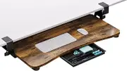 CALASK Desktop Keyboard Tray, Under Desk Pull Out,25.59" X 11.81" Large Size Radian Keyboard Tray with C-Clip Mount, Easy Installation, Computer Keyboard Stand, for Home Study and Office(Wood)