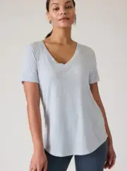 Athleta S Breezy Scoop V Neck Tee Small Snowfall Blue Modal