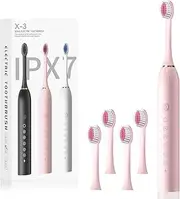 Queenwill Electric Toothbrush, High Vibration Sonic Electronic Toothbrush for Adults with 2 Minutes Smart Timer, 5 Optional Modes, 4 Replacement Brush Heads Ultra Whitening (Pink)