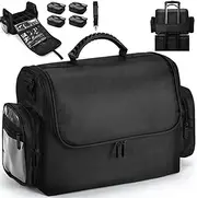 [Joligrace] Large Beauty Makeup Nail Art Cosmetics Box Vanity Case Jewellery Storage Holder with Carry Strap Nylon Fabric, 29cmx21cmx25cm, Black and Clear