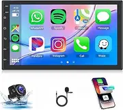 2G 64G Double Din Android Car Stereo with Wireless Carplay Android Auto Rimoody 7 Inch Touch Screen Car Radio GPS Navigation Bluetooth FM RDS WiFi USB SWC EQ AHD Backup Camera