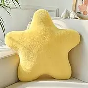 Star Pillow, Decorative Pillows for Bed Couch, 15" Star Shaped Pillow Plush Floor Cushions Room Decor Pillow with Soft Faux Rabbit Fur for Sofa Bedroom Living Room(Goose Yellow)