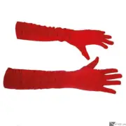Elegant Long Elbow Length Silk Gathered Costume Princess Gloves, Red, One-Size