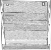 STOBOK 4 Tired Mesh Hanging Wall File Organizer, Wall Mounted Document File Folder Holder, Clipboard Storage Mail Paper Magazine Rack Sorter for Office Home School Silver