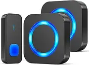 SURFOU Wireless Doorbell, Outdoor Wireless Waterproof Doorbell, 400 m Wireless Range, Front Door Bell with 2 Plug-in Receivers, 55 Ringtones, 5 Volumes, Front Doorbell with Battery, Black
