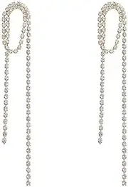 [Novearring] Rhinestone Earrings Silver Long Crystal Earrings Long Crystal Tassel Earrings Wedding Chandeliers Dangle Earrings Jewelry for Women