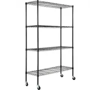 VEVOR Storage Shelving Unit with Wheels, 4-Tier Adjustable, 700 lbs Capacity, Heavy Duty Garage Shelves Metal Organizer Wire Rack, Black, 47.2" L x 17