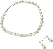 [FRCOLOR] Women's Pearl Jewelry Set Necklace and Earring Set Imitation Pearl for Wedding Engagement Bridal Shower