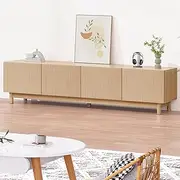 ALFORDSON TV Cabinet Stand 180cm, Oak Wood Entertainment Unit with 3 Closed Cabinet Storage and Cable Management Holes, Media Console Table for Living Room Bedroom