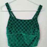 Colsie Crop Top Small Green Checker Velvet Sleeveless NWT