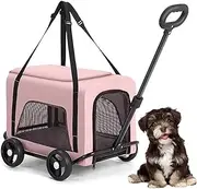 Dog Cat Carrier with Wheels,Pet Travel Carrier with Wheels and Ventilated Mesh for Small Dogs Cats,Foldable Pet Travel Bag for Travelling Shopping,Pink