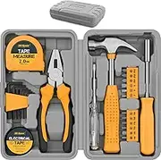 Hi-Spec 24pc Yellow Household DIY Toolkit Set. Small Mini Tool Box Set of Starter Basic Tools for Home & Office
