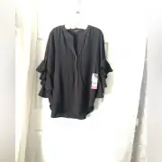New Vince Camuto bell/flutter Ruffle Sleeve Split Neck Blouse shirt women sz XL