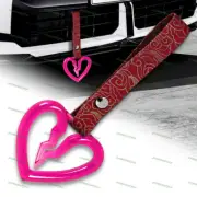 Pink Crystal S Broken Heart JDM Ring Tsurikawa Bus Car Strap -Red Clouds Nylon