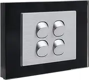 CLSOL 4 Gang Wall Light Switch, 2 Way, Black Glass Panel, Silver Textured, Push Button, Horizontal & Vertical 10A 250V, SAA