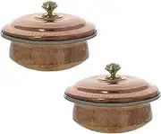 Aakrati Handicrafts Tableware Indian Set of 2 Copper Serving Bowl Tureens with Lid 500 Ml