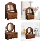 Wood Desk Makeup Mirror Wooden Table Top Vanity Mirror for Living Room Women