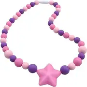 Panny & Mody Chew Necklace for Boys and Girls, Silicone Sensory Chewy Fidget Teether Toy, Chewable Jewellery for Kids with Autism ADHD SPD, Oral Motor, Teething or Special Needs(Pink Star)