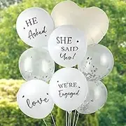 54Pcs Engagement Party Balloons - Cream Heart Shape, Silver Confetti - He Asked, She Said Yes - Engagement Decorations for Bridal Shower, Wedding Party Supplies