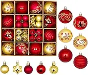44Pcs Christmas Ball Ornament,Shatterproof Christmas Tree Decor Baubles Decorative Colorful Christmas Balls for Xmas Wedding New Year Decorations Red&Gold