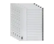 5x Marbig PP A-Z Tab A4 Binder Indices/Dividers Alphabet File Organiser Grey