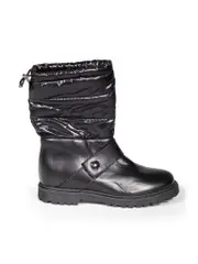 Black Leather Puffer Snow Boots