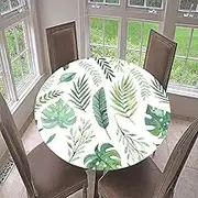 3D Leaves Round Tablecloth, Fitted Table Cover with Elastic Edge, Morbuy Table Cloth Wipeable Tablecloths Stain Resistant Table Clothes for Indoor Outdoor (Diameter 130cm,Nordic Leaves)