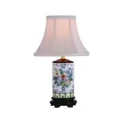 Floral Motif Cylindrical Porcelain Vase Table Lamp 15"