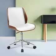 ALFORDSON Swivel Home Office Chair, Wooden Executive Height Adjustable Task Desk Chair, Leather Computer Seater Armless with Mid Back for Kids Adult Study (Renzo White)