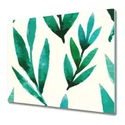 Glass Kitchen Chopping Board Worktop Saver Green hand drawn leave 60x52