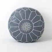 Marrakech Bliss Moroccan Leather Pouffe in Grey