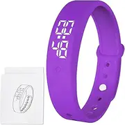 Silent Vibrating Alarm Wristband for who with Partner/New Born/Children, 6×Alarms Pill Reminder Alarm Watch Wrist Clock 3×times Temperature Measurement for Deep Sleepers/Hearing Impaired Deaf (Purple)