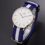 【DANIEL WELLINGTON】DANIEL WELLINGTON帆布風格時尚腕錶藍白+玫瑰金-40MM-DW00100004