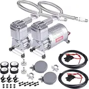 CNRAQR 2PCS 150PSI 1/4NPT Heavy Duty Air Train Horn/Air Ride Suspension Compressor with 3/8NPT Replacement Fittings 12V for Car Horns/Pneumatic Suspension Systems/Pneumatic Tools/Car Tires Sliver