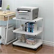 Printer Stand with Storage Shelves,3 Tier Rolling Printer Car,Floor-Standing Multi-Purpose Shelf Rack,for Media Player Scanner Files Books Microwave Oven in Kitchen Living Room Home Office(White)