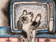 Mini Aussie Australian Shepherd 8.5 x 11 Dog Art Print Artist KSams Poltergeist