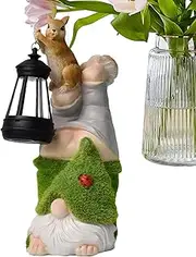 Garden GNOME Statues, Solar GNOME Figurines, 5.91x5.51in Lantern-Carrying Squirrel Decor, Funny Outdoor Sculpture, Weather-Resistant Design for Backyard, Lawn, Patio, Porch