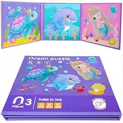 Magnetic Puzzles for Toddler Kids Ages 3-5, Preschool Puzzle Book for Kids, 3 Jigsaw Puzzle Patterns in 1 Book with CPC-Certified Materials (Ocean)