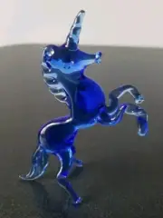 Murano Hand Blown Cobalt Blue Glass Unicorn Figurine Italy