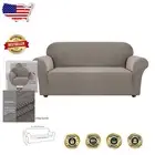 Elegant Taupe Stretch Sofa Slipcover – Fits Oversized Sofas in Jacquard Fabric