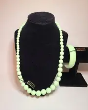 Vintage NWT Genuine Lucite 24" Necklace 5" Bangle Bracelet Pastel Mint Green