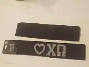Heart CHI OMEGA Sorority FABRIC Headband NWT SYMBOLS - Black and Silver SPARKLE