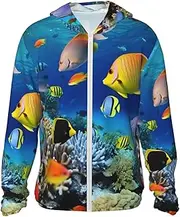 [LHBWCVN] UPF 50+ Light Jacket Full Zip Sun Protection Hoodie for Women Men Long Sleeve Underwater Fish Sun Shirts