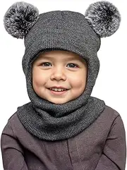 [MASOCIO] Slip-On Hat Children Boys Girls Warm Scarf Hat Toddler Winter Hat with Bobble Pom Pom Beanie Hat 1-8 Years